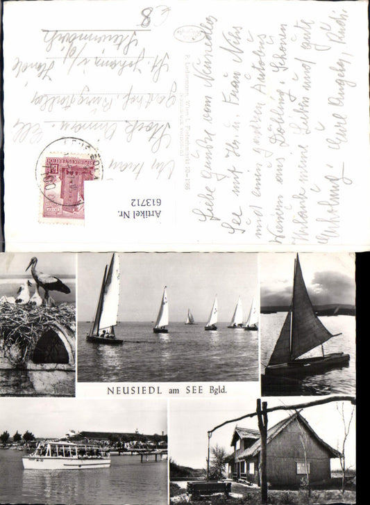 613712,Mehrbild Ak Neusiedl a. See Storch Schiff Ziehbrunnen Segeln Segelboote