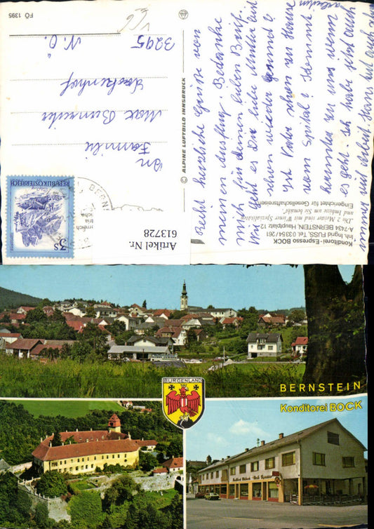 613728,Mehrbild Ak Bernstein Konditorei Bock pub Alpine Luftbild FÖ 1395