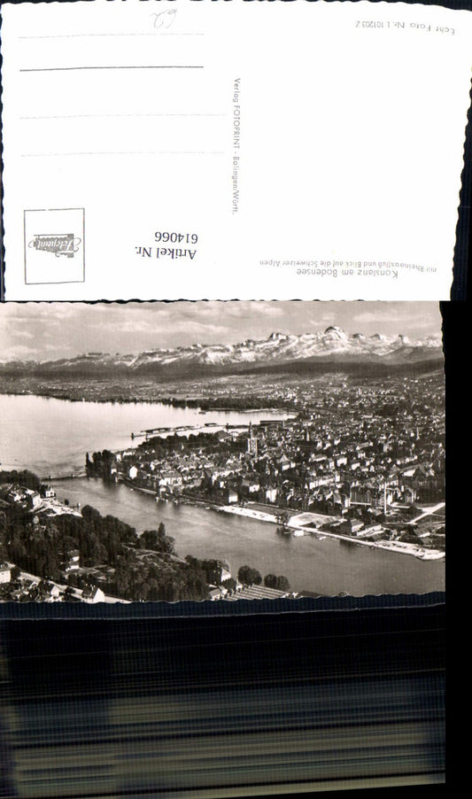 614066,Foto Ak Konstanz a. Bodensee Rheinausfluß u. Blick a. d. Schweizer Alpen