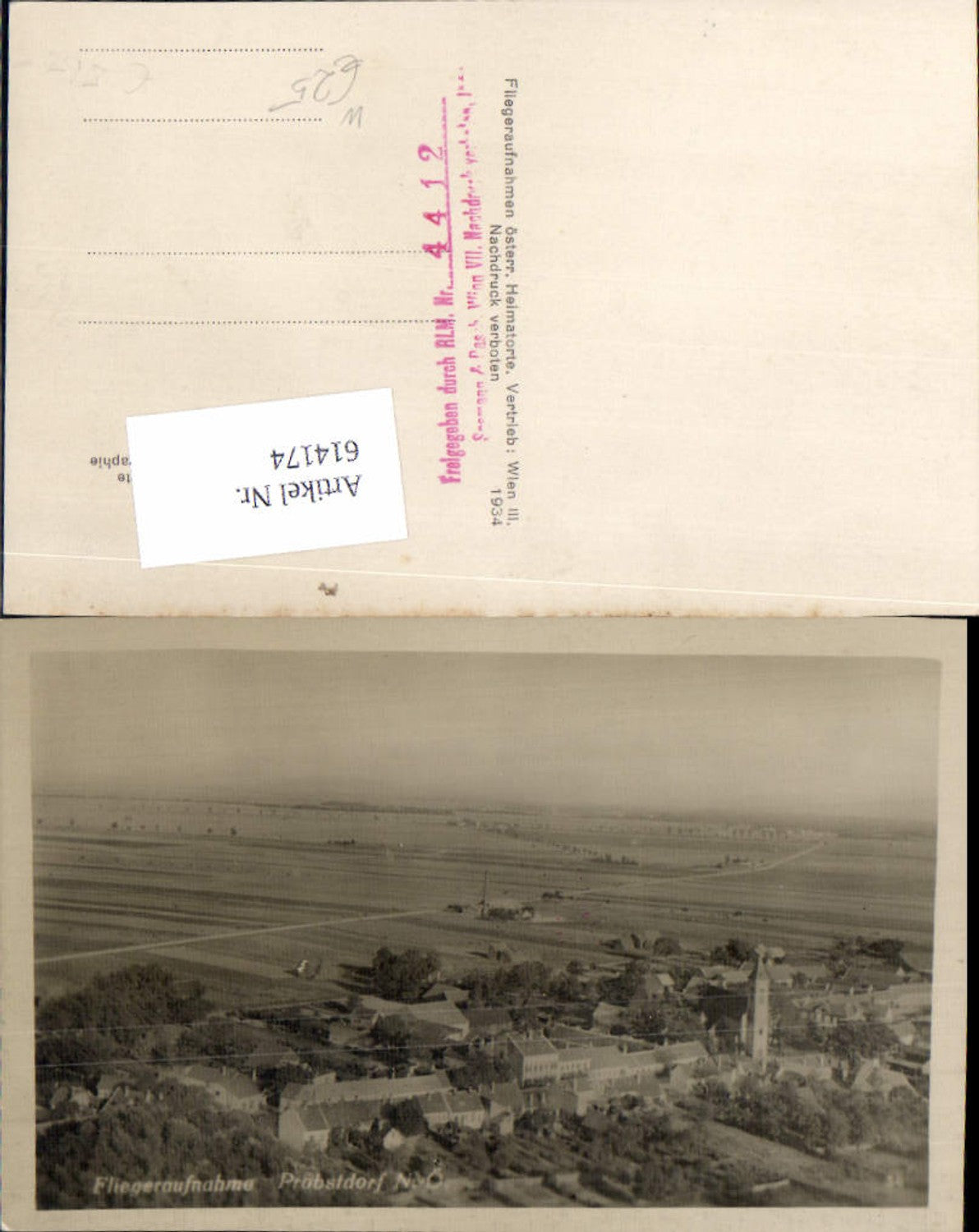 614174,tolle Fliegeraufnahme Probstdorf b. Groß-Enzersdorf Gänserndorf 1934