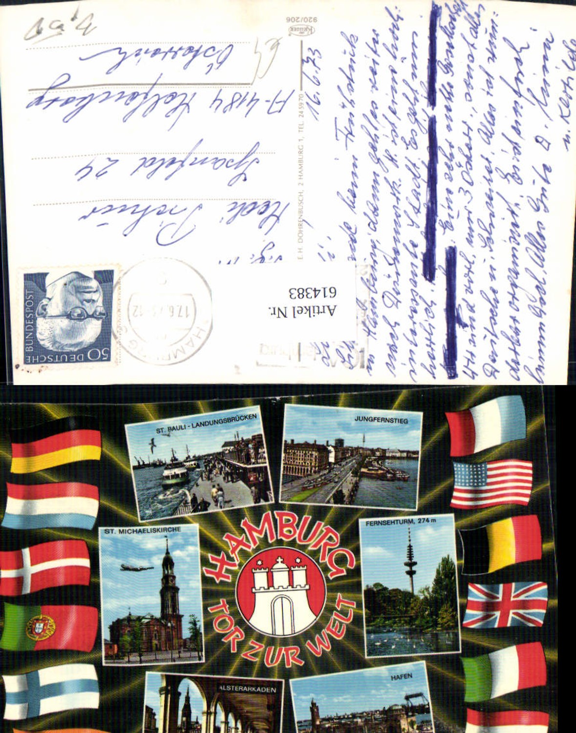 614383,Mehrbild Ak Hamburg Tor zu Welt Jungfernstieg Fernsehturm Hafen Alsterarkaden Fahnen