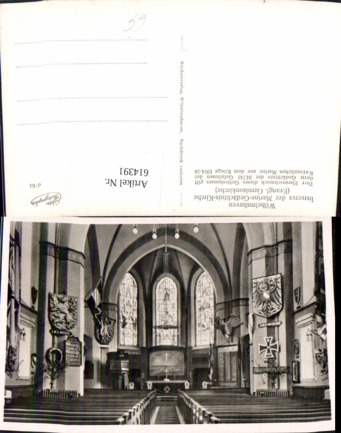 614391,Foto Ak Wilhelmshaven Inneres d. Marine-Gedächtnis-Kirche Kirche