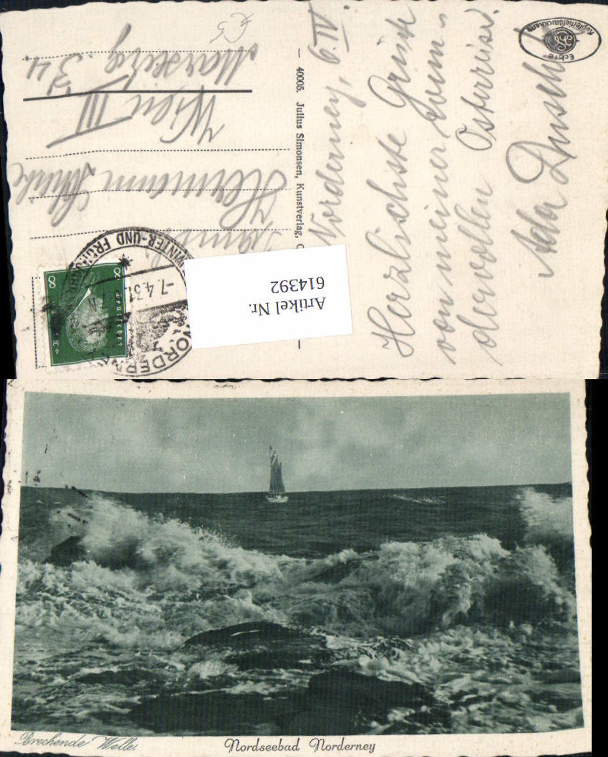 614392,Nordseebad Norderney Brechende Welle Segelschiff Segelboot Segeln