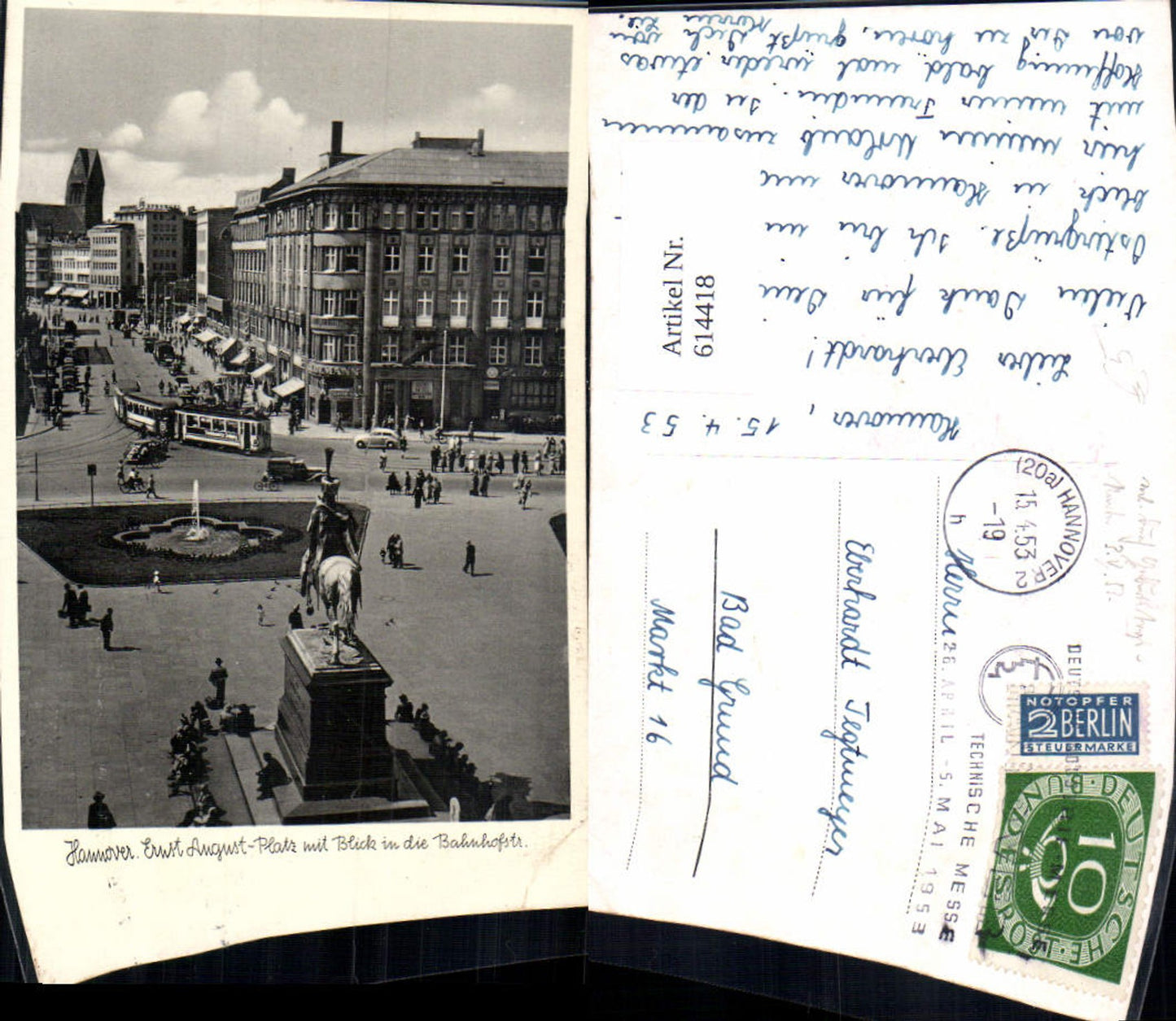 614418,Hannover Ernst-August-Platz m. Blick in d. Bahnhofstraße Bahnhof Straßenbahn Brunnen