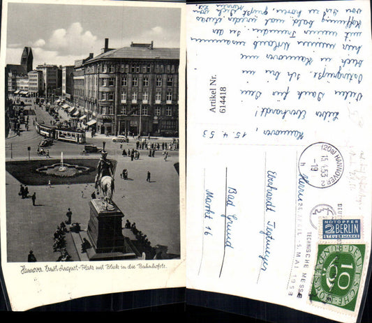 614418,Hannover Ernst-August-Platz m. Blick in d. Bahnhofstraße Bahnhof Straßenbahn Brunnen