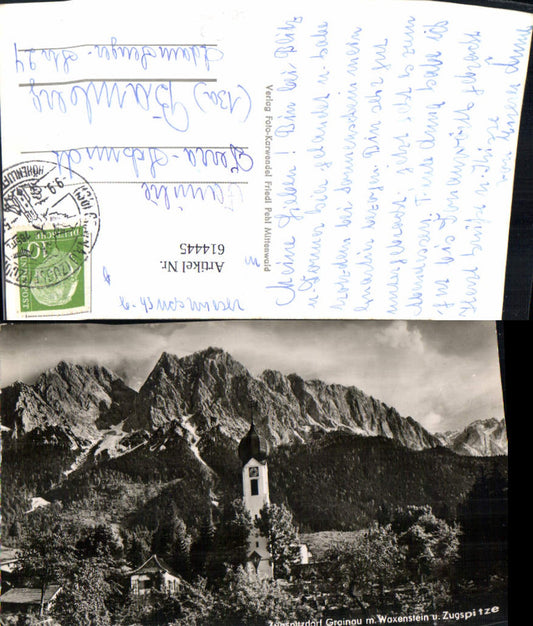 614445,Foto Ak Grainau m. Waxenstein u. Zugspitze Kirche
