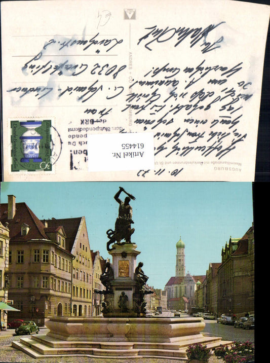 614455,Augsburg Maximilianstraße m. Herkulesbrunnen u. St Ulrich Kirche VW Käfer