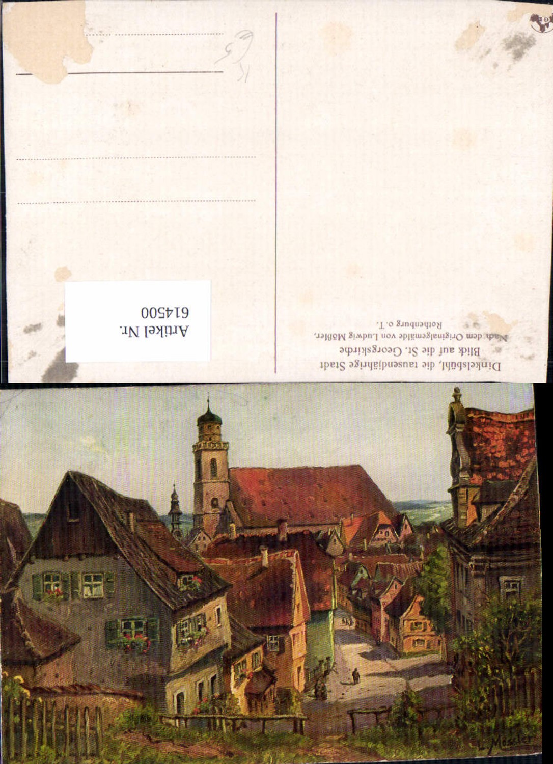 614500,Künstler Ak Ludwig Mößler Dinkelsbühl Blick a. St. Georgskirche Kirche