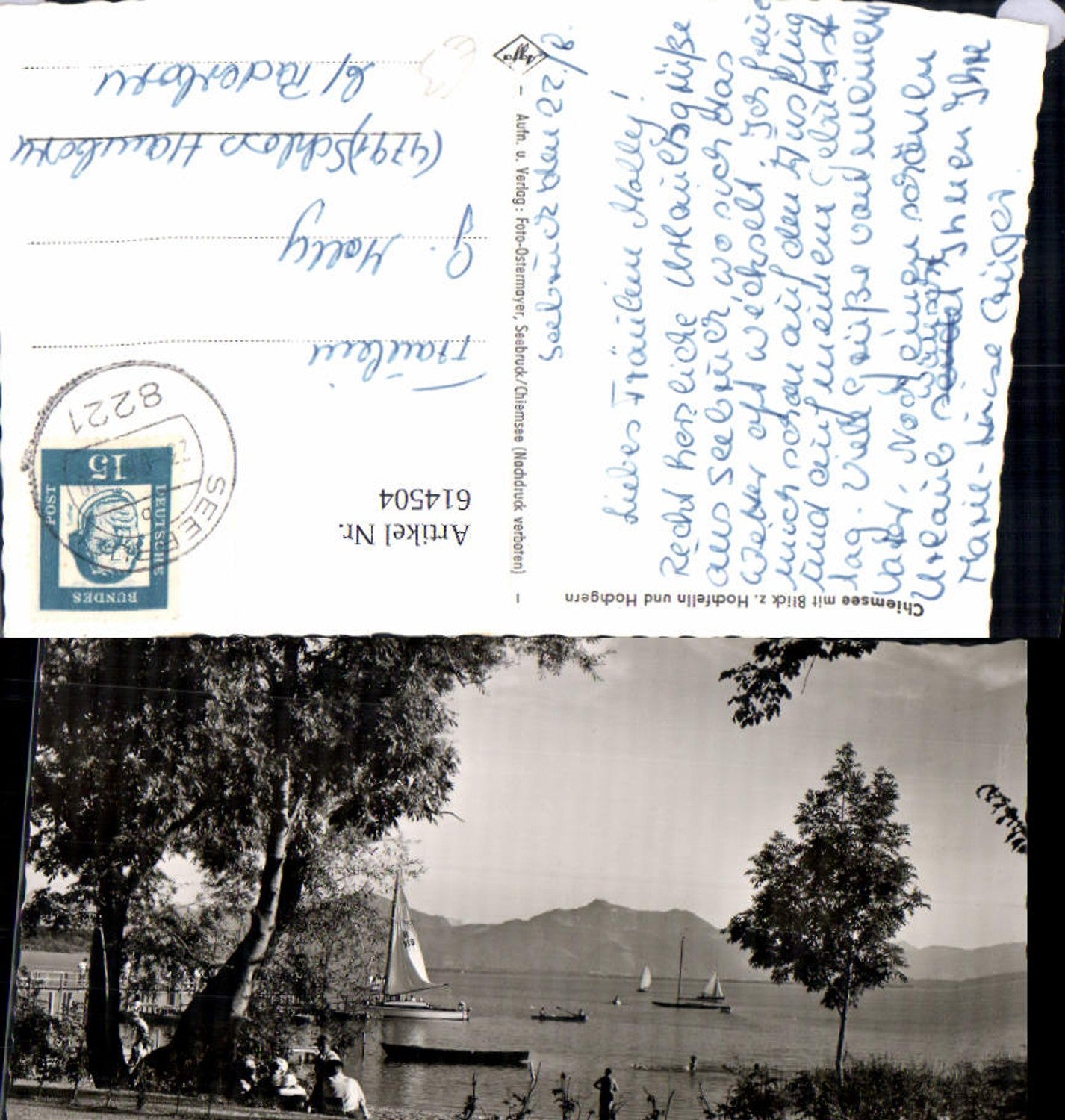 614504,Seeon-Seebruck Chiemsee m. Blick z. Hochfelln u. Hochgern Segelboot Boote