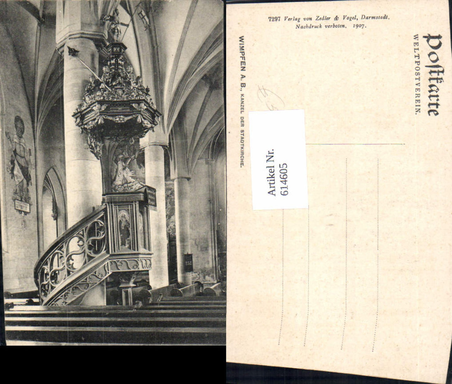 614605, Bad Wimpfen, pulpit of the town church, church interior view