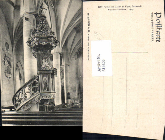 614605, Bad Wimpfen, pulpit of the town church, church interior view
