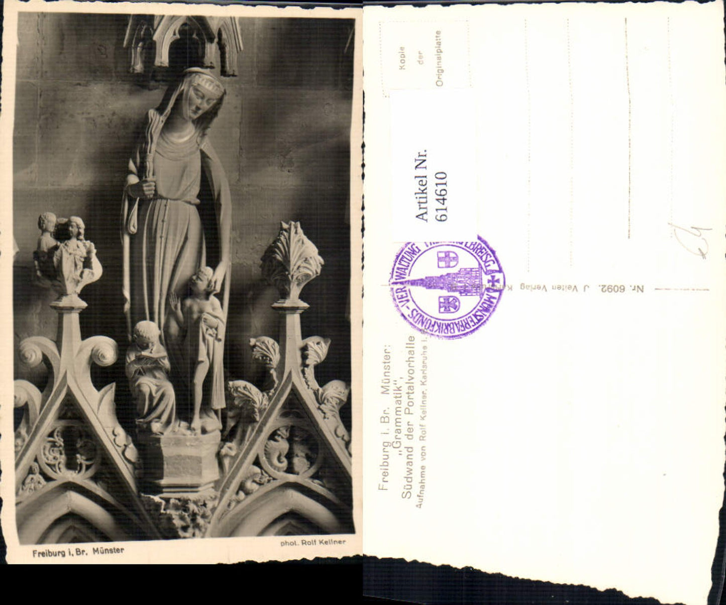 614610,Foto Ak Freiburg i. Breisgau Münster Grammatik Südwand d. Portalvorhalle