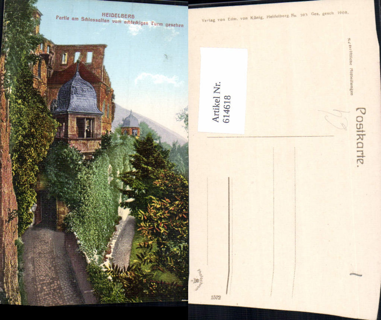 614618,Heidelberg Partie a. Schlossaltan v. Achteckigen Turm gesehen