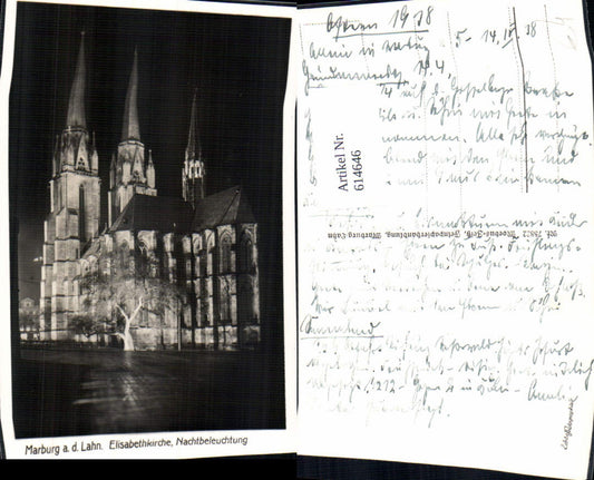 614646,Foto Ak Marburg a. d. Lahn Elisabethkirche Nachtbeleuchtung Kirche