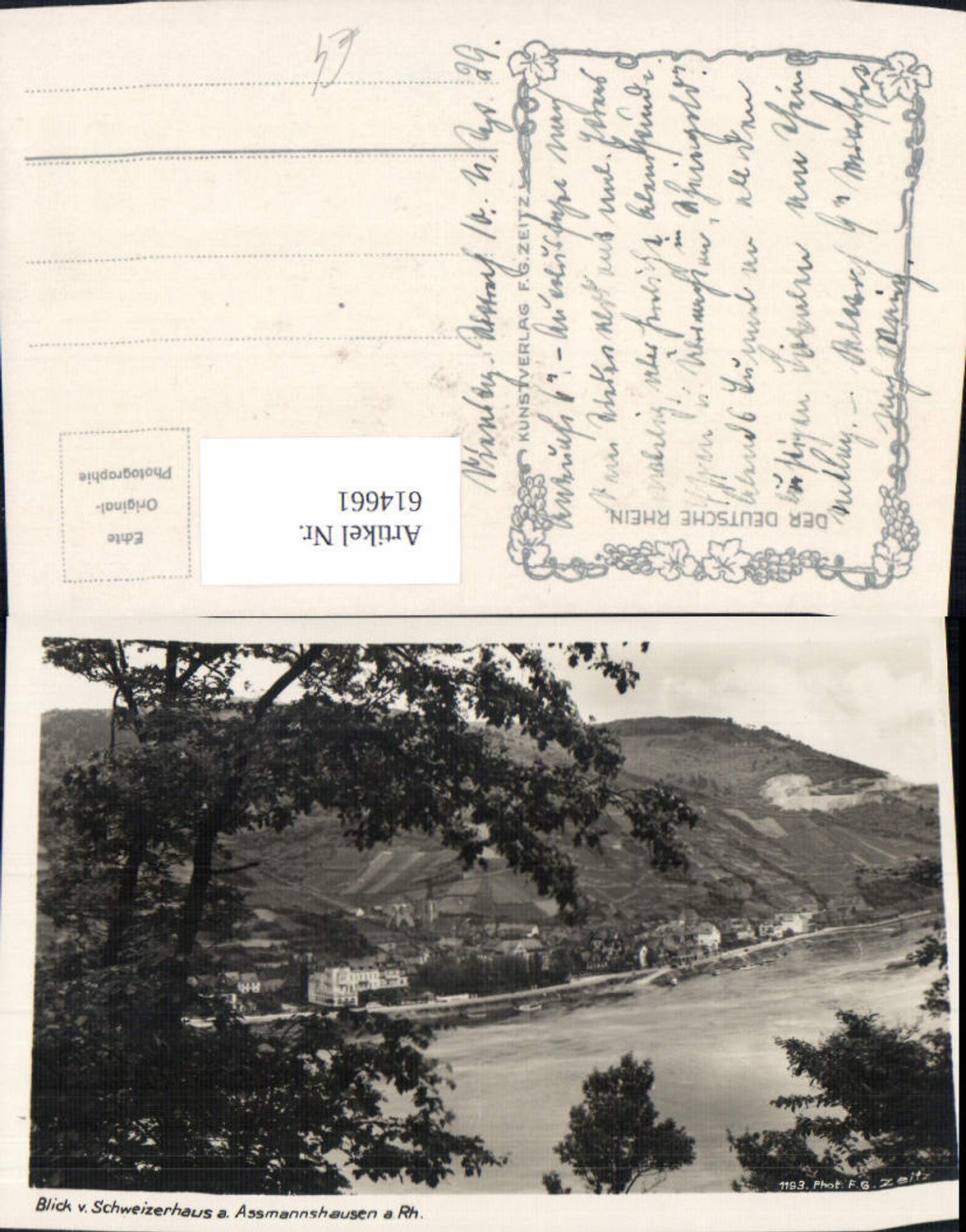 614661,Foto Ak Blick v. Schweizerhaus a. Assmannshausen a. Rhein