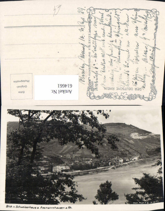 614661,Foto Ak Blick v. Schweizerhaus a. Assmannshausen a. Rhein