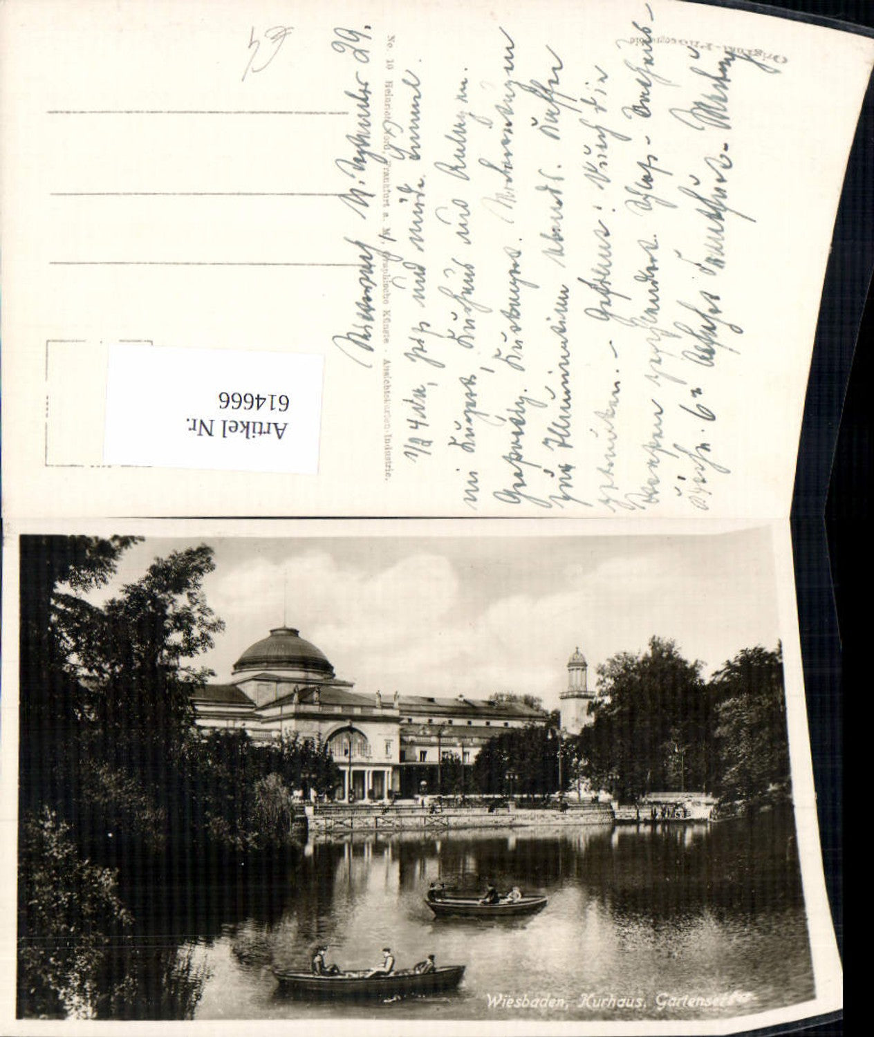 614666,Foto Ak Wiesbaden Kurhaus Gartenseite Ruderboot Boot