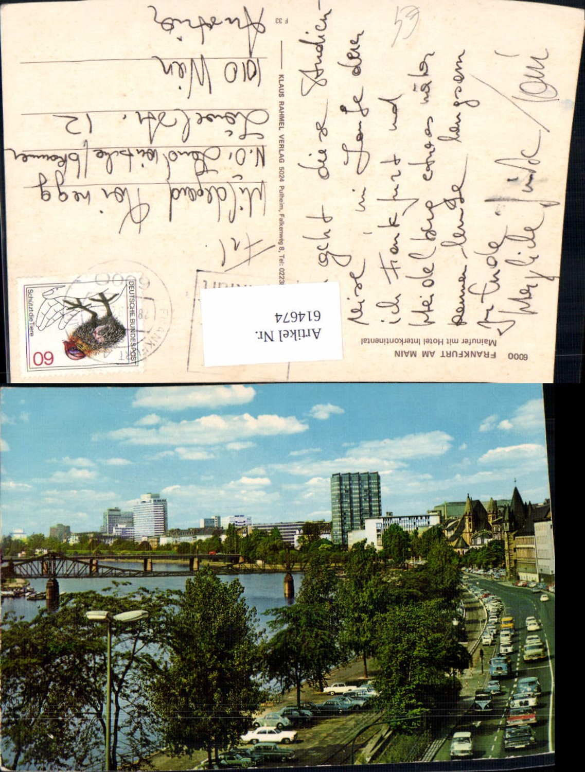 614674,Frankfurt a. Main Mainufer m. Hotel Intercontinental Brücke