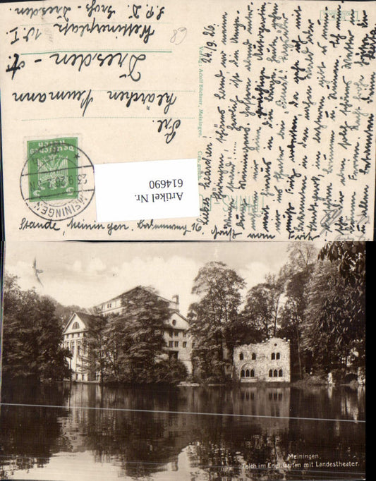 614690, Meiningen Thuringia Pond in the English Garden with State Theatre
