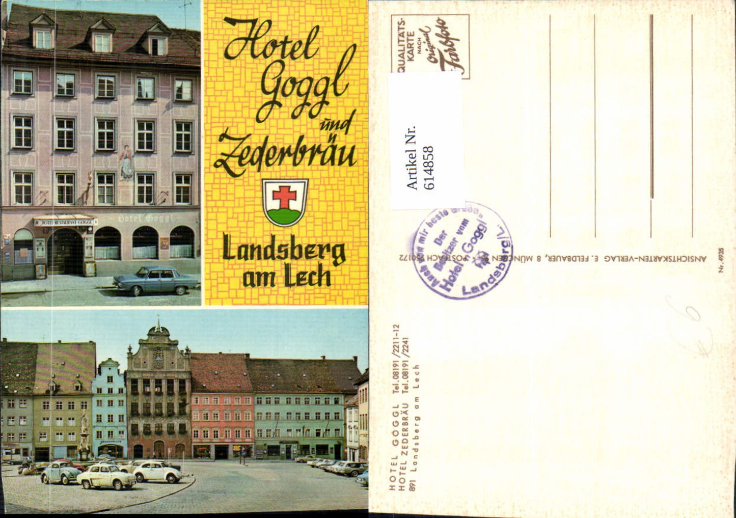 614858,Mehrbild Ak Landsberg a. Lech Hotel Goggl u. Zederbräu VW Käfer