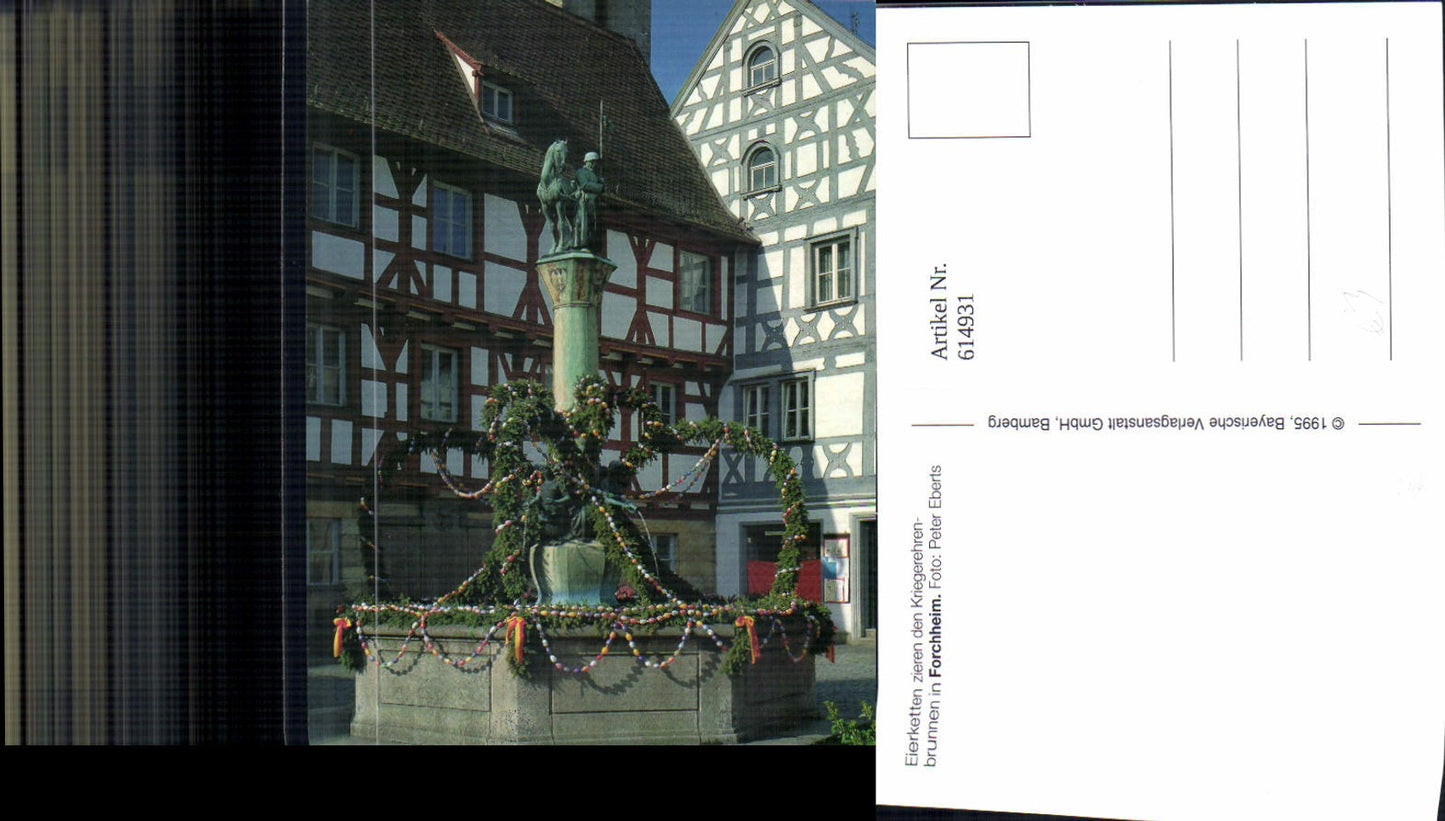 614931, Forchheim Egg chains decorate war memorial fountain Easter