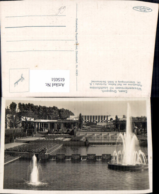 615051,Foto Ak Essen Grugapark Wasserterrassen m. Leuchtfontäne Brunnen
