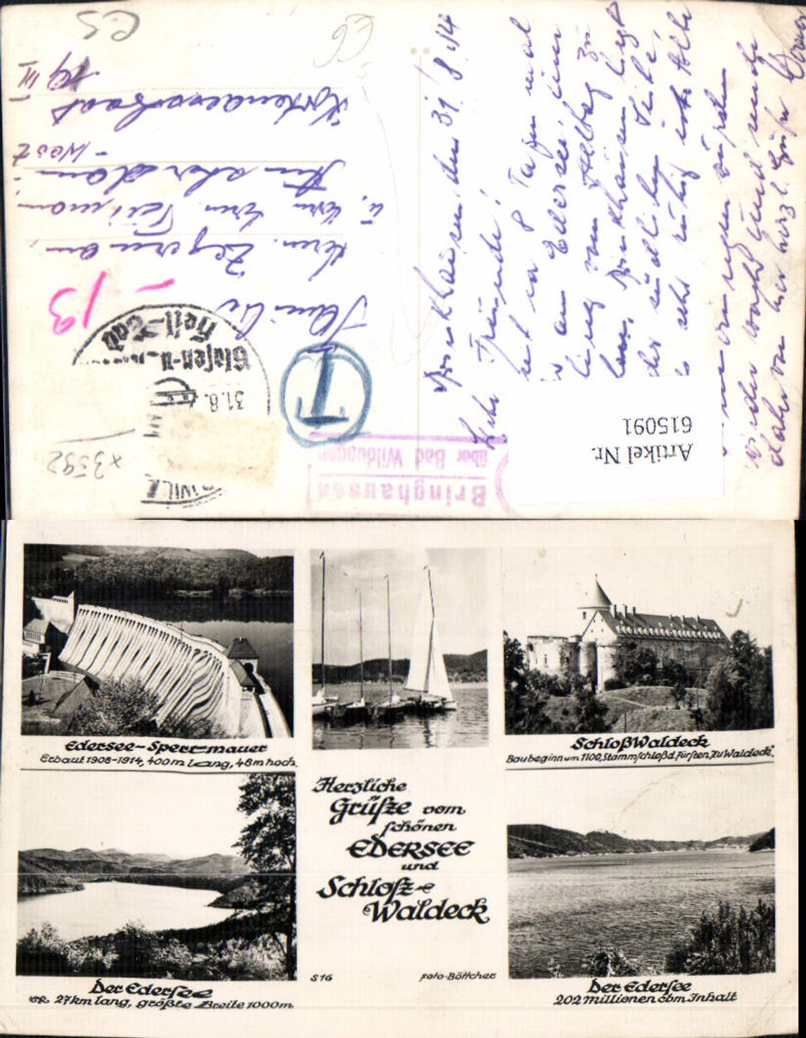 615091,Mehrbild Ak Stadt Waldeck Edersee u. Schloss Waldeck Stempel Bringhausen über Bad Wildungen