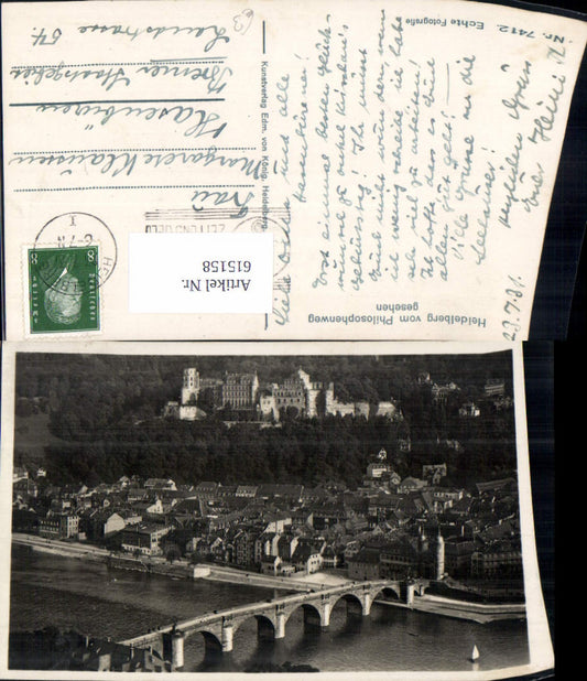 615158, photo postcard Heidelberg seen from Philosophenweg