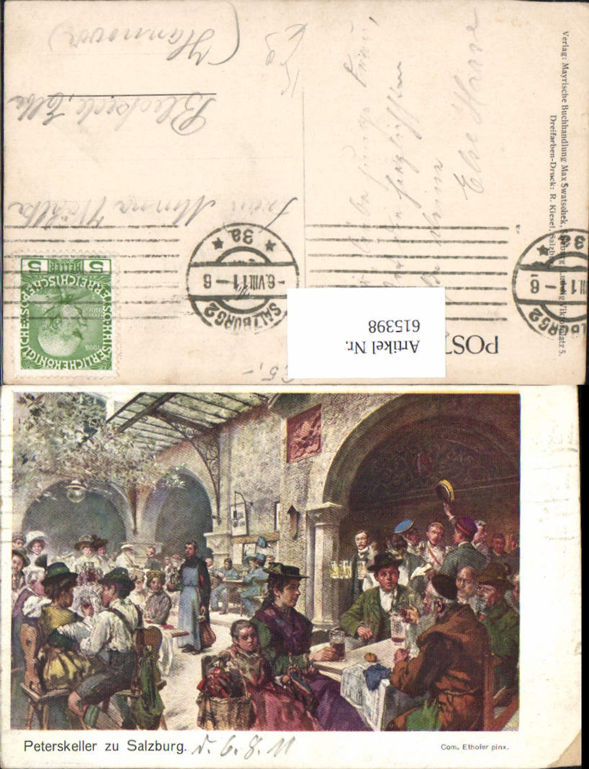 615398, Artist AK Com. Ethofer Salzburg St. Peter Peterskeller Beer