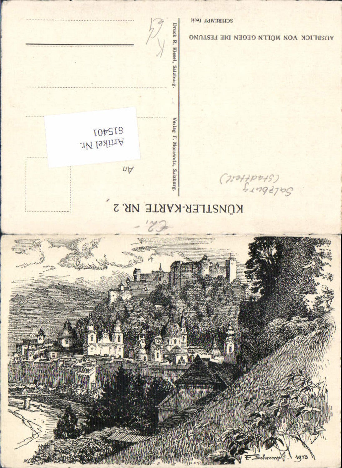 615401, great artists AK F. Schrempf Salzburg Mülln Fortress