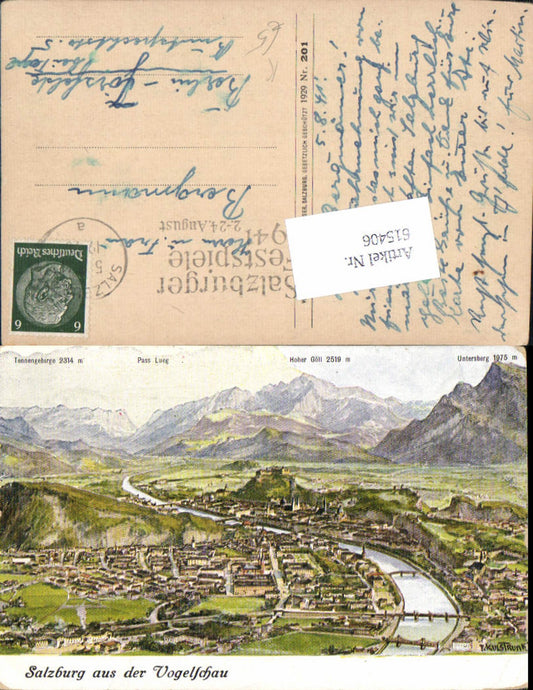 615406, Artist AK F. Kulstrunk Salzburg, bird's-eye view