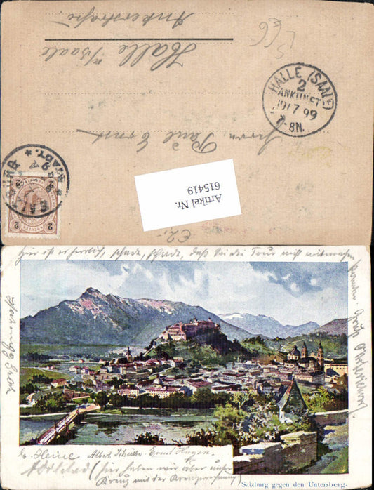 615419, Artist Lithograph Salzburg against Untersberg