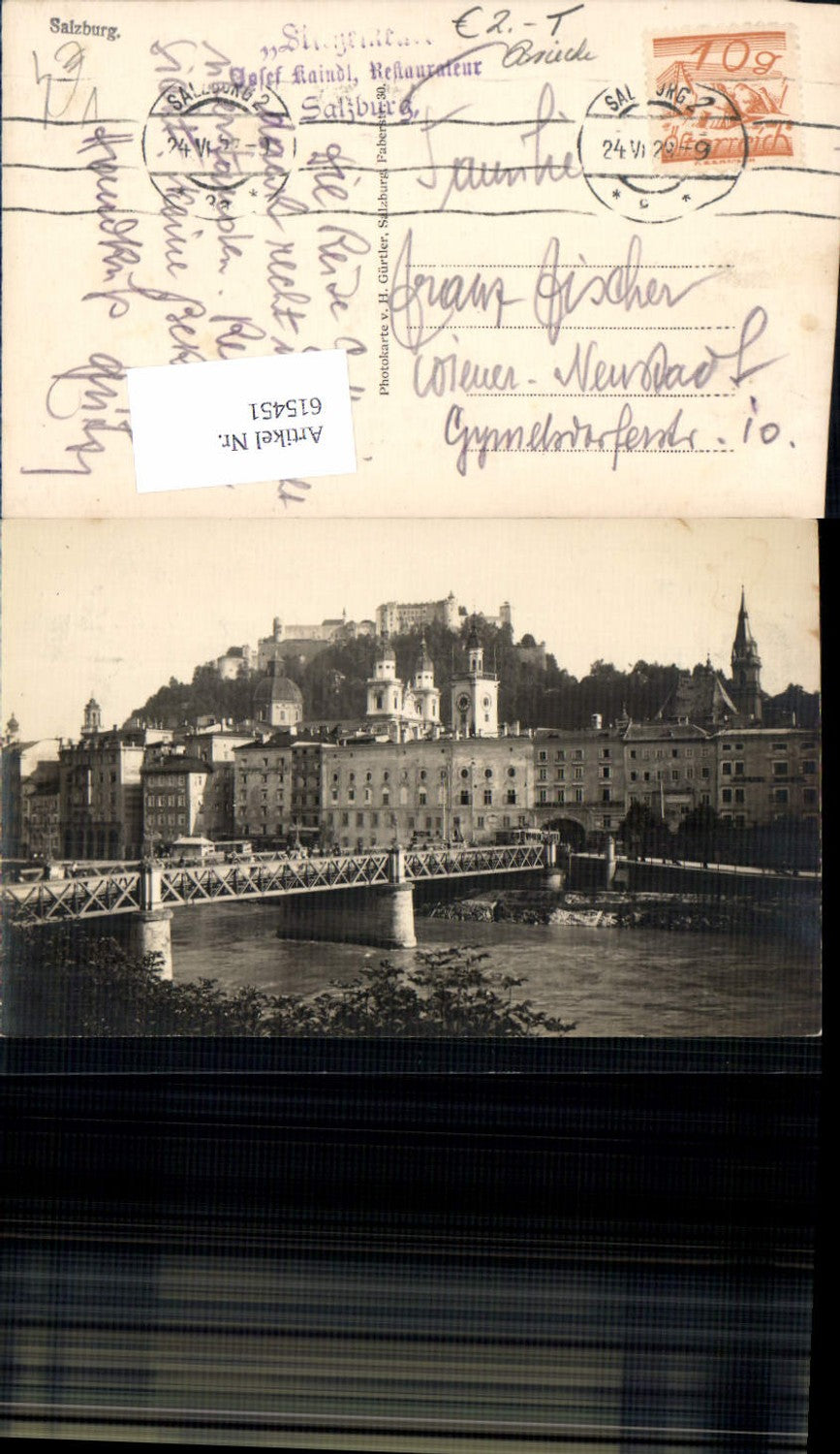 615451, Photo-AK Salzburg Bridge Old Town pub Gürtler