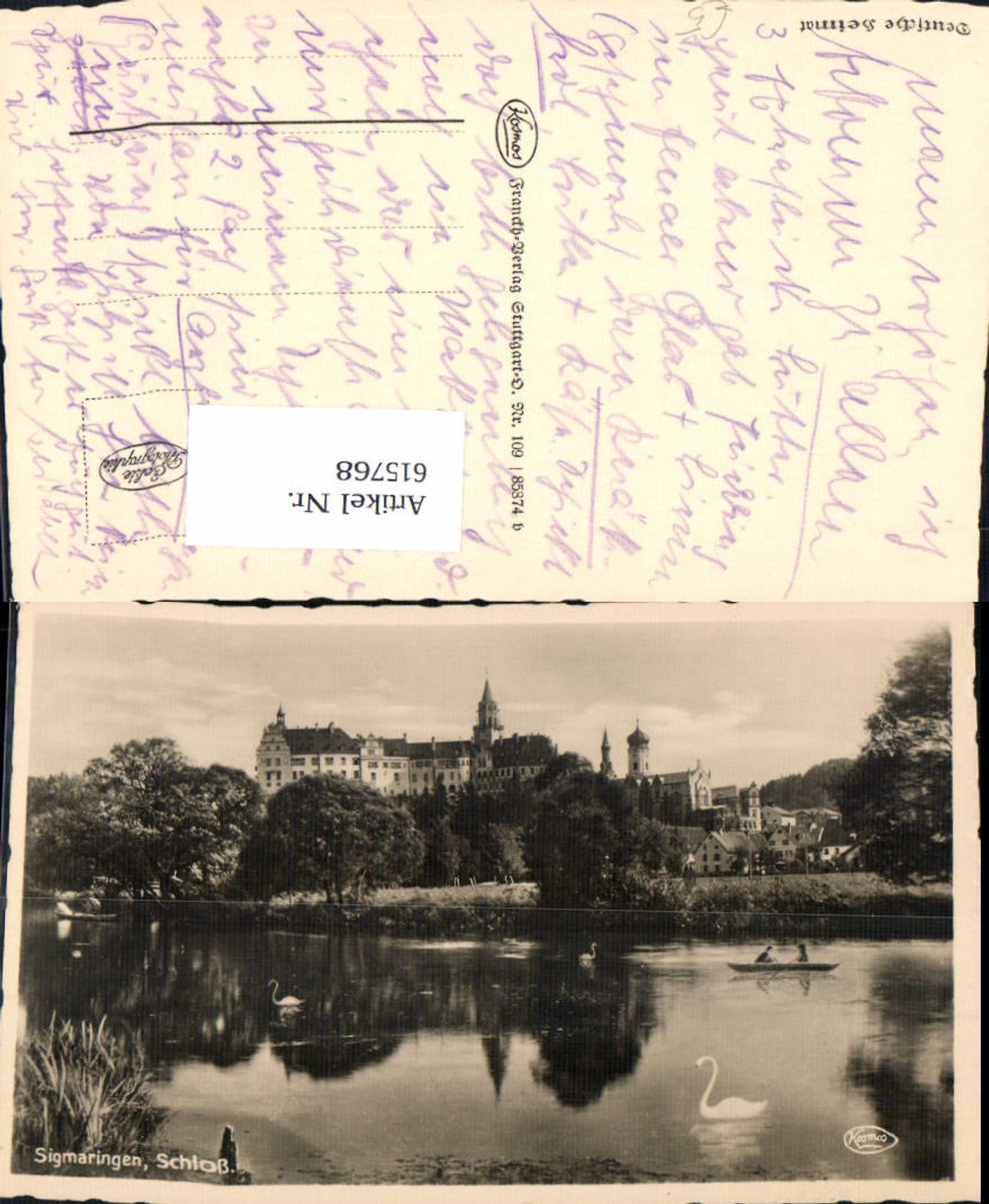 615768, Photo Ak Sigmaringen Castle Boat Rowboat