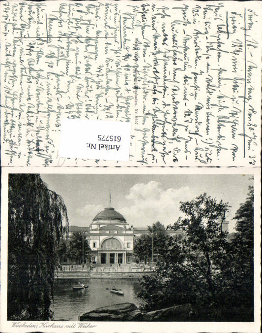 615775,Foto Ak Wiesbaden Kurhaus m. Weiher Boot Ruderboot