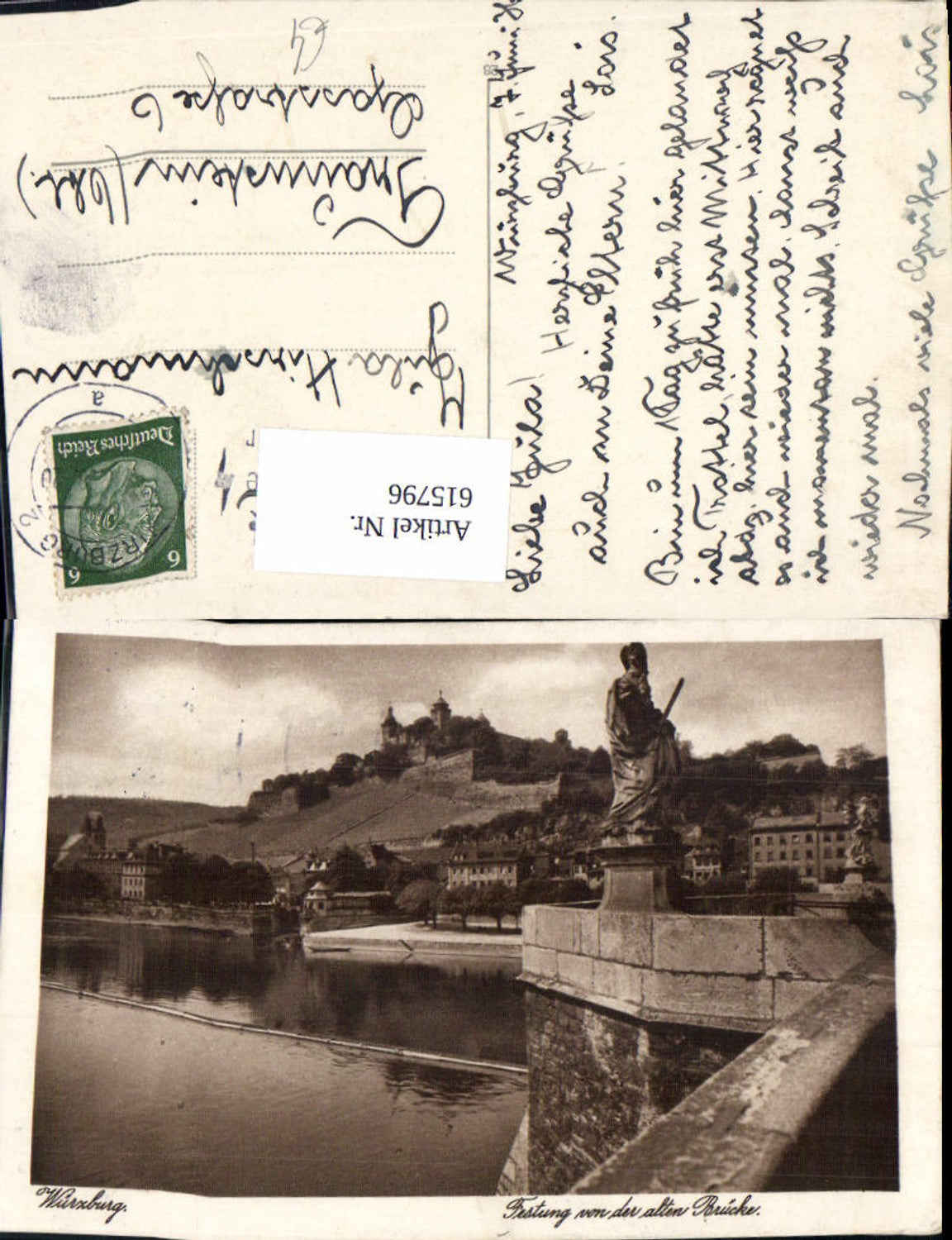 615796,Würzburg Festung v. d. Alten Brücke Statue