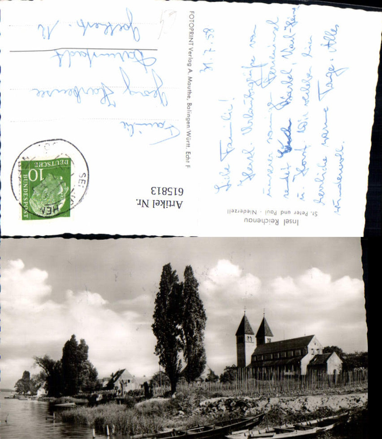 615813,Foto Ak Insel Reichenau St Peter u. Paul Niederzell Kirche Boote