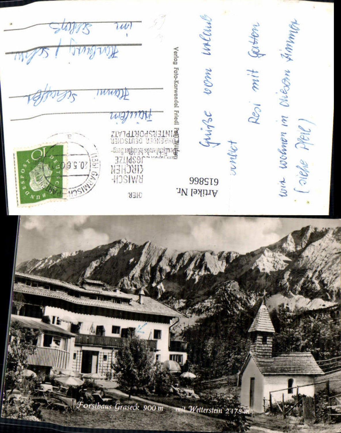 615866, Photo Ak Garmisch-Partenkirchen Forsthaus Graseck m Wetterstein Kapelle Kirchlein