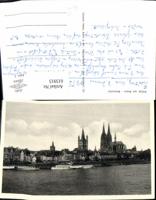 615915,Foto Ak Köln a. Rhein Rheinufer Dom Schiffe Dampfer