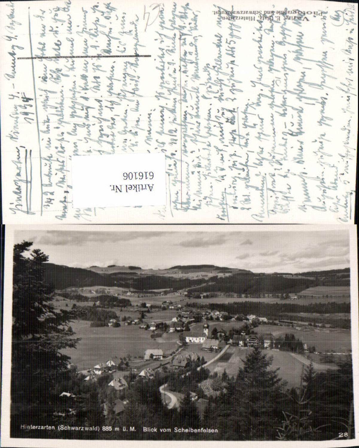 616106,Foto Ak Hinterzarten Schwarzwald Blick v. Scheibenfelsen
