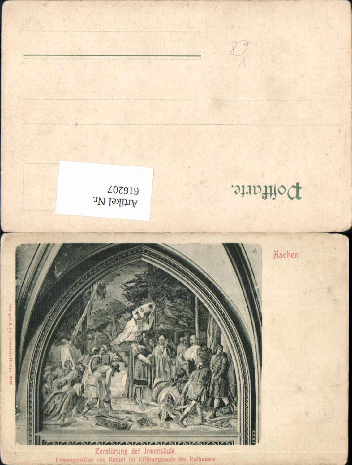 616207,Aachen Rathaus Zerstörung d. Irmensäule Fresko Detailansicht pub Stengel Co 2221