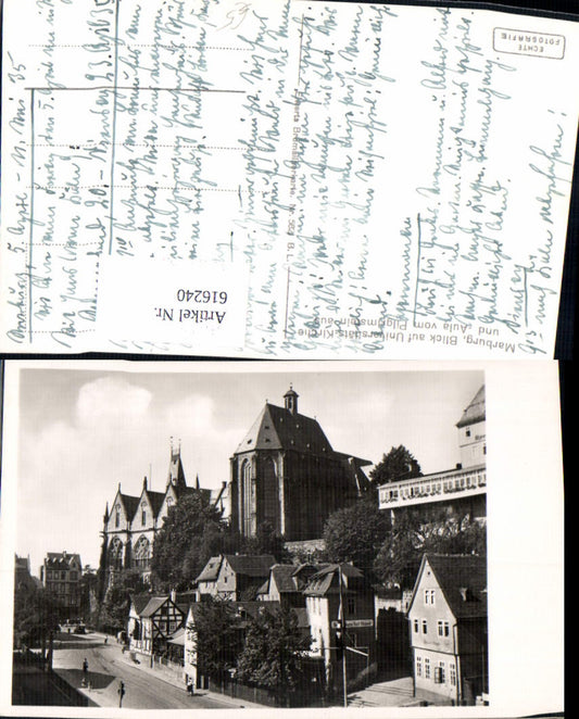 616240,Foto Ak Marburg Blick a. Universitäts-Kirche u. Aula v. Pilgrimstein aus