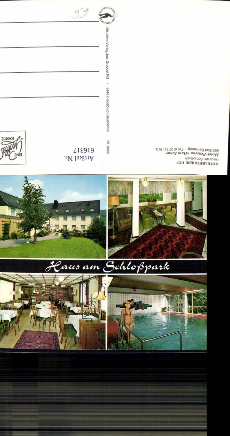 616317,Mehrbild Ak Bad Berleburg Hotel Pension Haus Erna Haus am Schloßpark