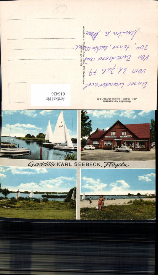 616436,Mehrbild Ak Flögeln Geestland Gaststätte Karl Seebeck Strandleben Segelboot Segeln