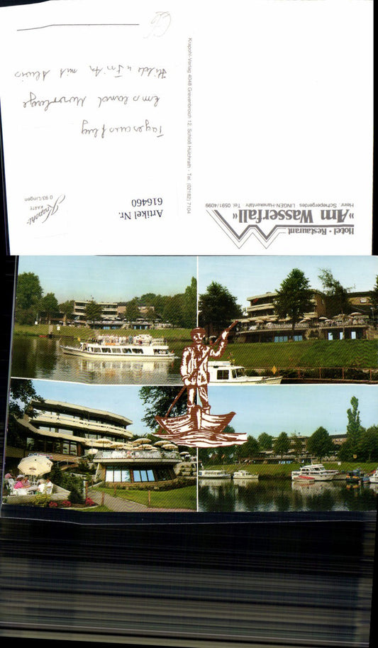 616460,Mehrbild Ak Lingen Ems Hanekenfähr Hotel Restaurant Am Wasserfall Schiff Boot