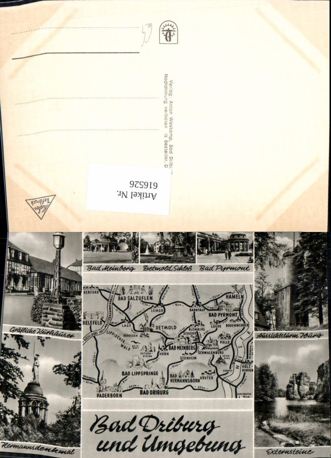 616526,Mehrbild Ak Bad Driburg u. Umgebung Lagekarte Hermannsdenkmal Externsteine