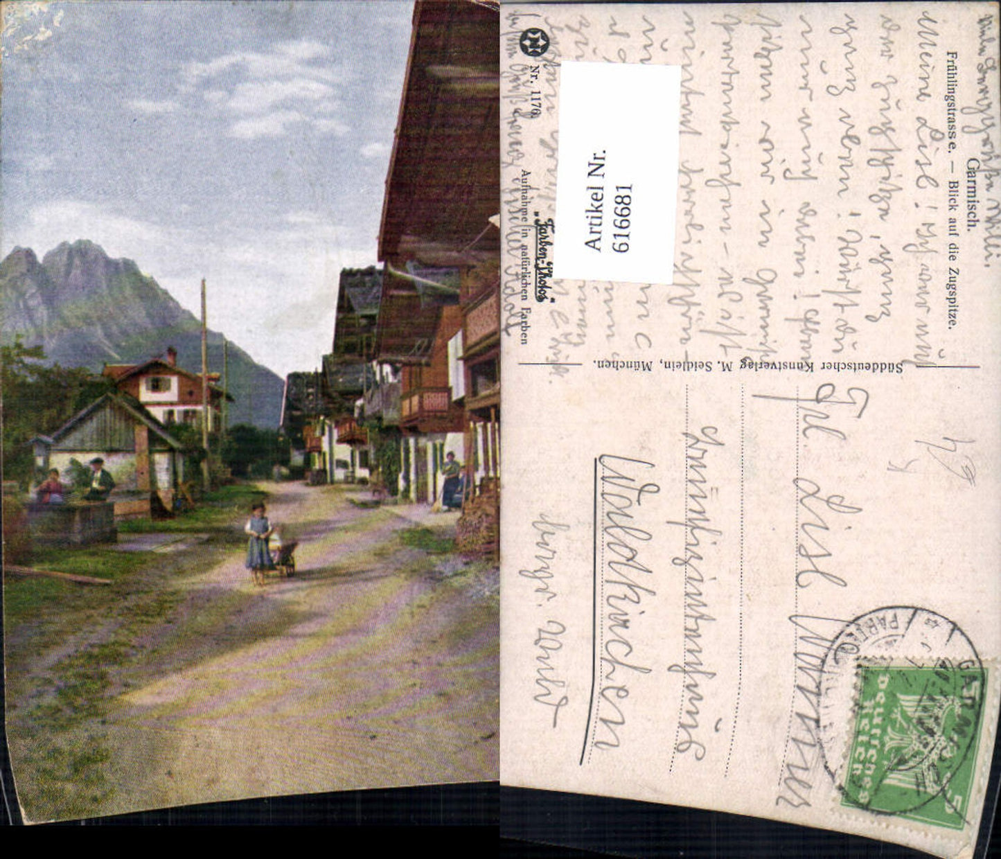 616681, Artist Ak Garmisch Garmisch-Partenkirchen Frühlingstraße View of Zugspitze Child Girl