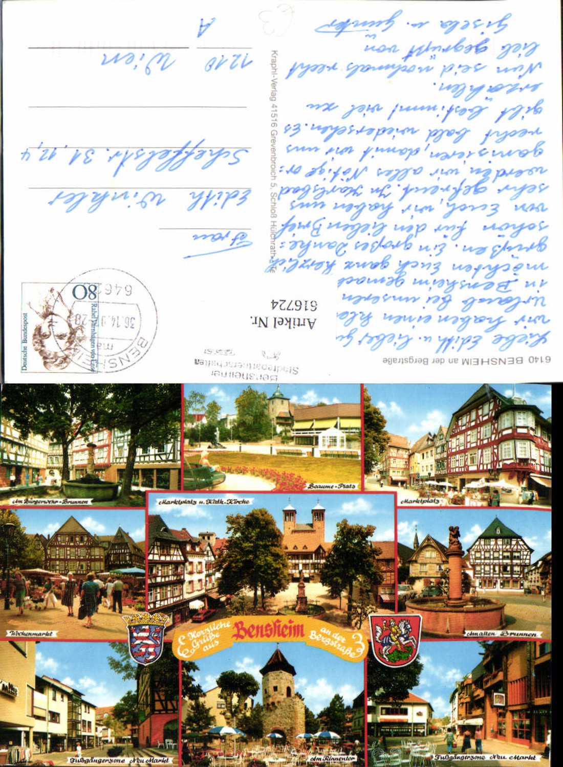 616724,Mehrbild Ak Bensheim a. d. Bergstraße Marktplatz Kirche Brunnen Rinnentor