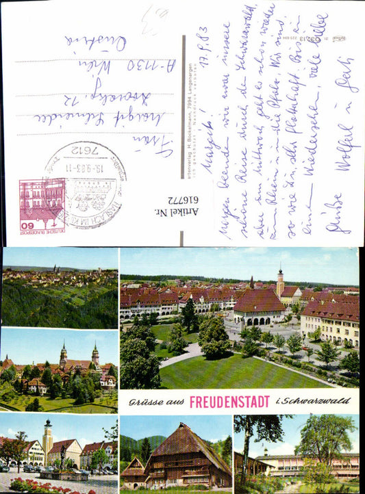 616772, Multi-image postcard Freudenstadt Black Forest Fountain Black Forest House