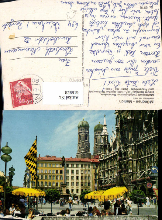 616928, Munich Marienplatz Marian Column New Town Hall and Frauenkirche Cathedral